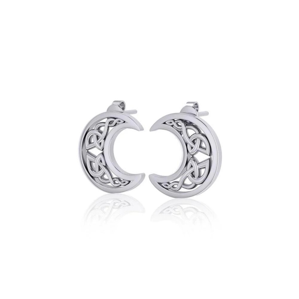 Hollow Celtic Knotwork Crescent Moon Sterling Silver Earrings - Picture 5 of 5